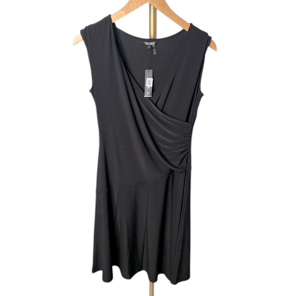 Nic + Zoe faux wrap little black pleated dress new size small